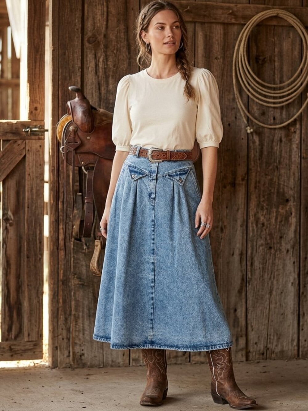 Panhandle Slim Denim Midi/Maxi Skirt Western VTG Vintage 12 Fits Size Small